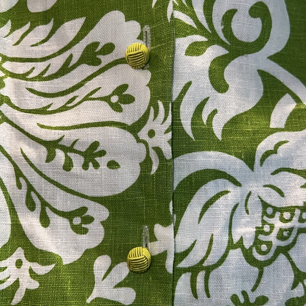 Connie Roberson XS Lime Green and White 100% Linen Blazer Jacket Floral - Picture 2 of 6